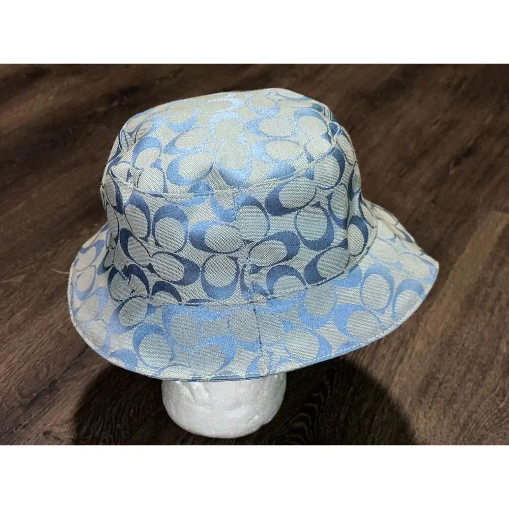 Coach Signature Jacquard Bucket Light Blue Hat Monogram Canvas Sun Hat - Picture 4 of 10